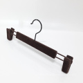 Plastic Velvet Pants Hanger with Round Hook in Brown Color